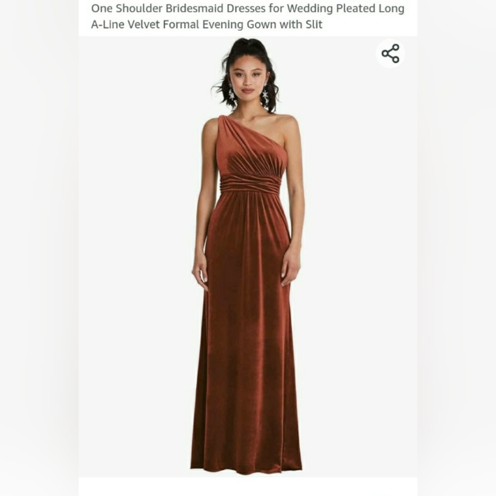 POMUYOO size4 Copper Color Velvet 1 Shoulder Sleeveless Side Zip & Deep Leg Slit